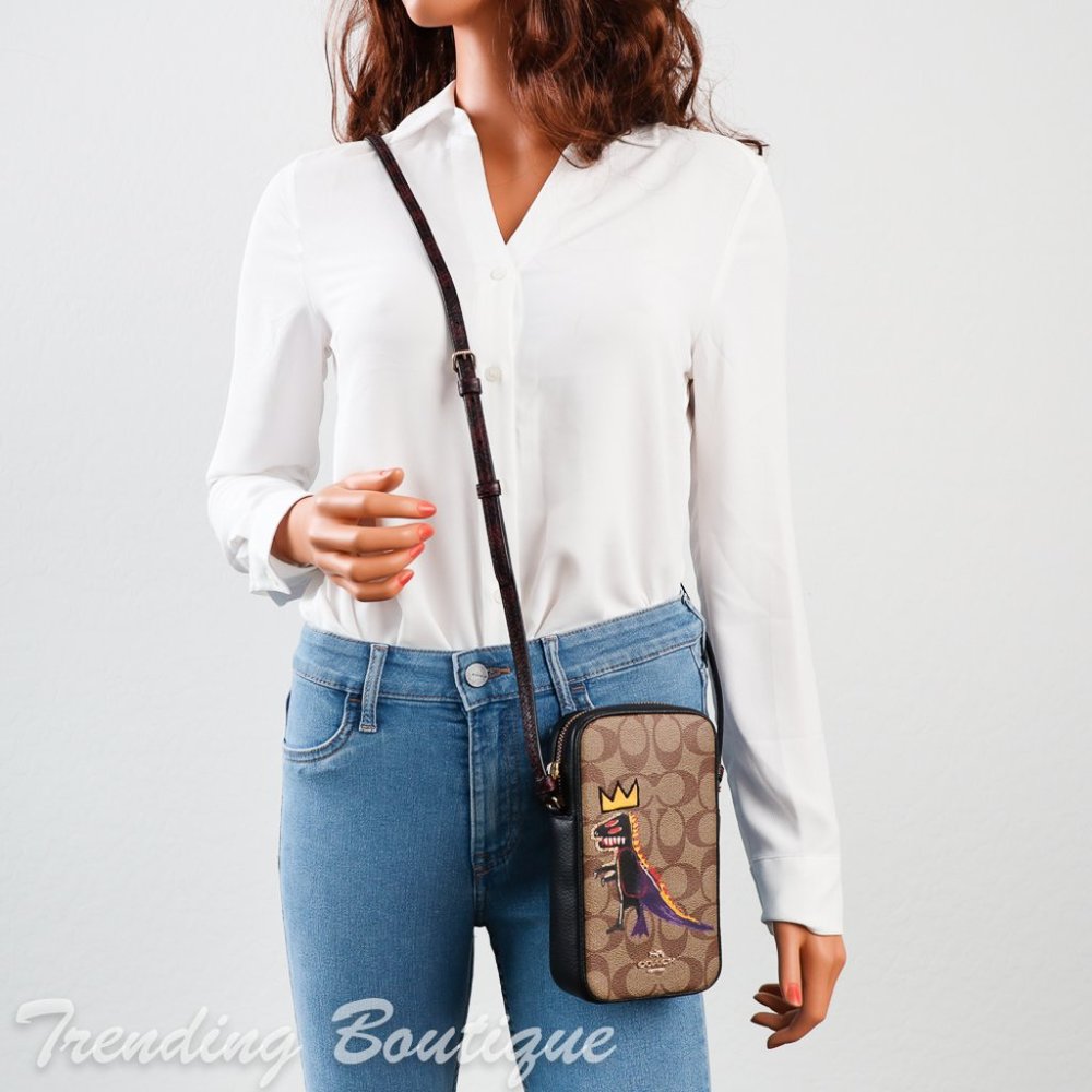 NWT C5585 Coach X Jean Michel Basquiat North/South Zip Crossbody In Signature